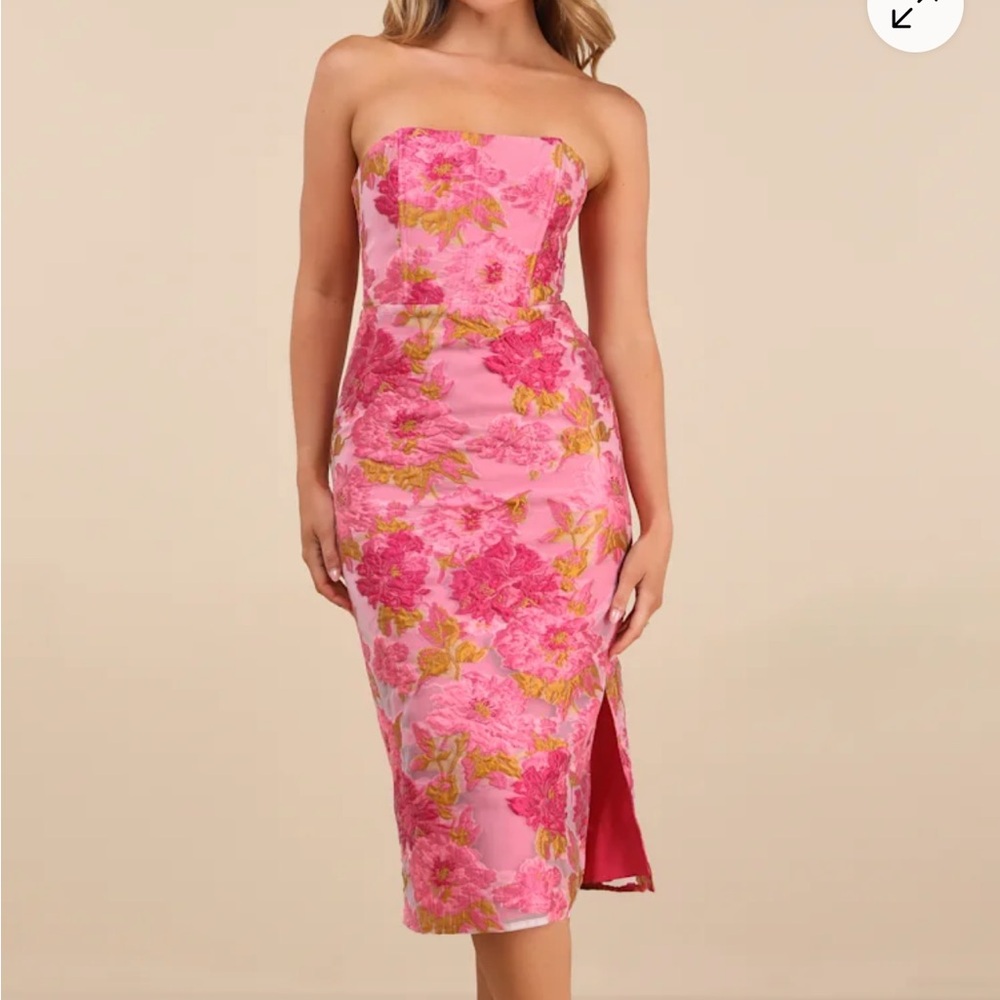 Lulu's Pink and Yellow Strapless Dress